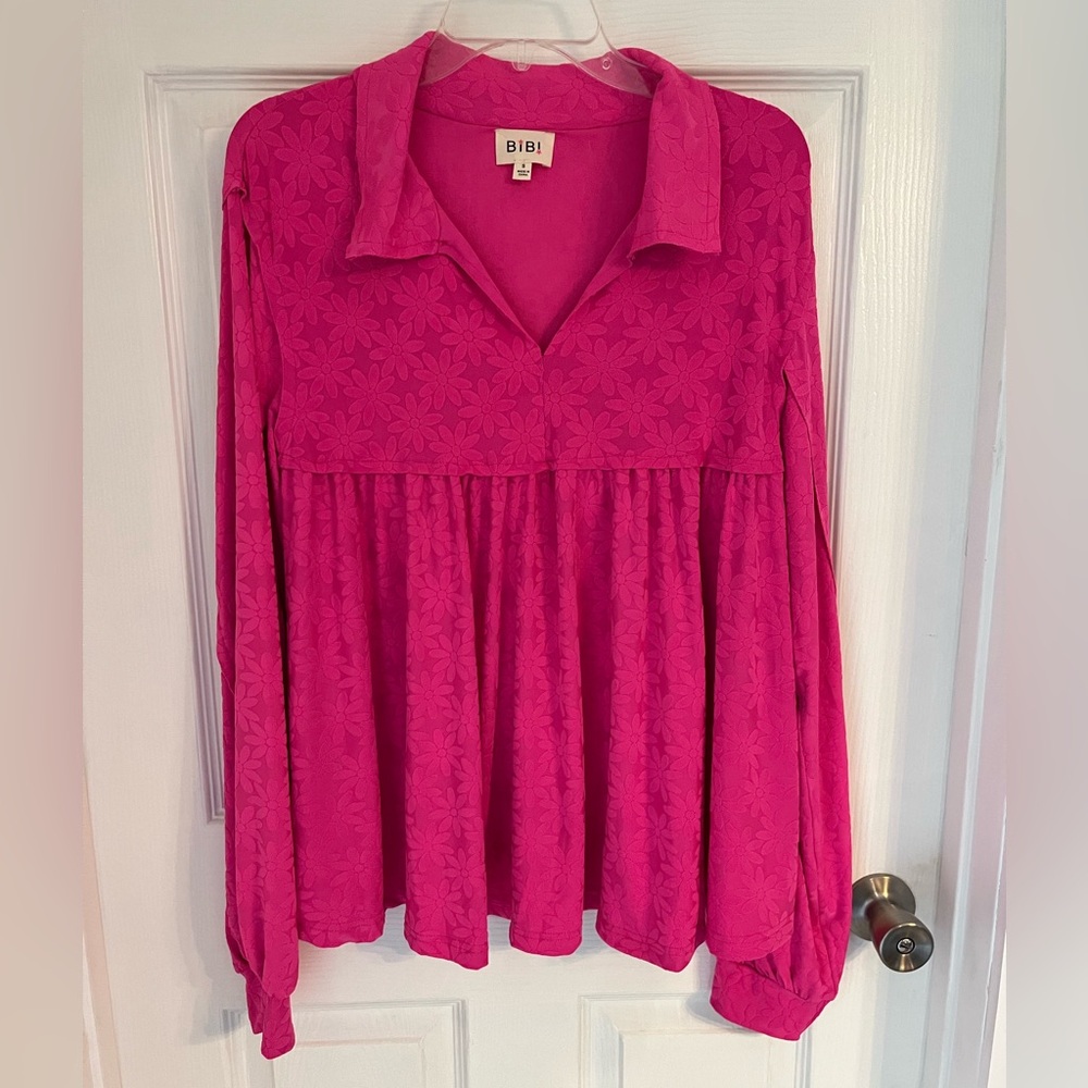 BiBi Pink Notched Collar Blouse S/M